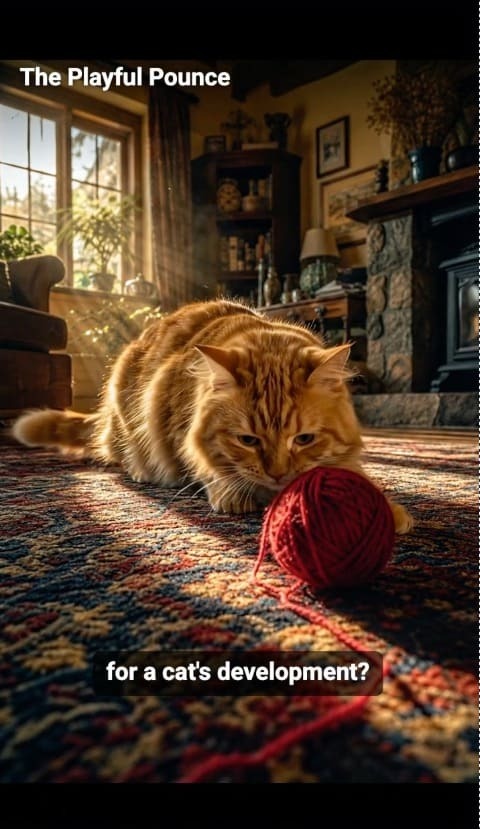 A static AI scene of a ginger cat with a ball of red wool